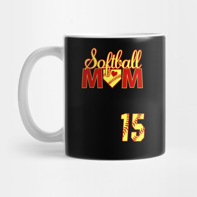 Softball Mom #15 Softball Jersey Favorite Player Biggest Fan Heart Fifteen by TeeCreations